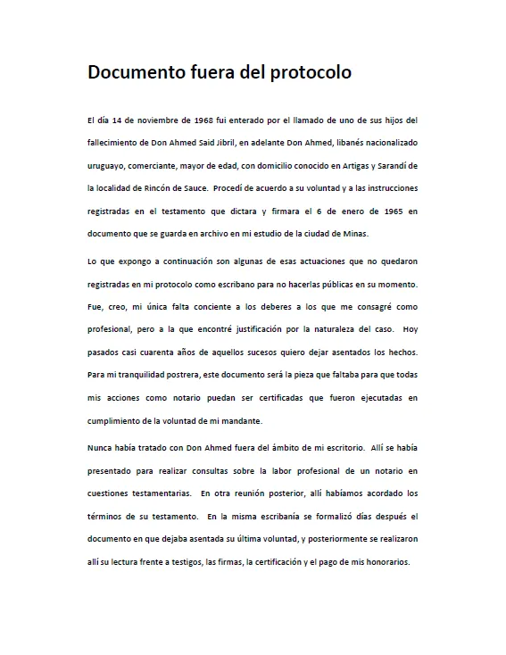 Documento fuera del protocolo